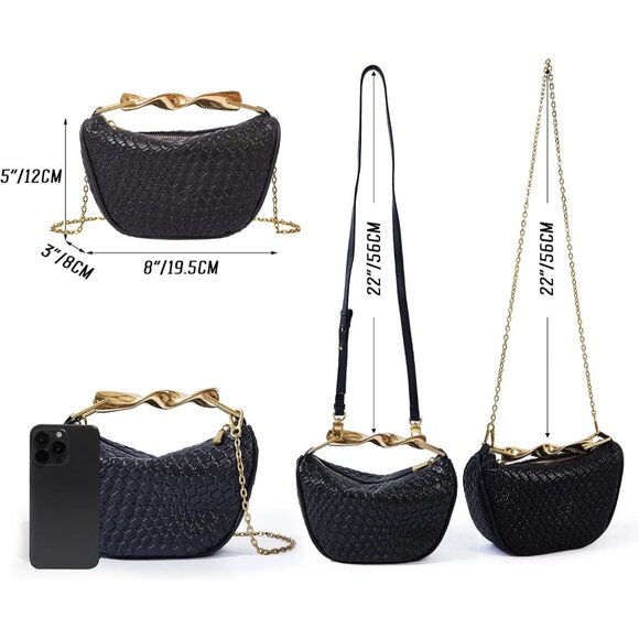 Women’s Black Mini PU Leather Crossbody Satchel with 2 Detachable Straps - Picture 6 of 9